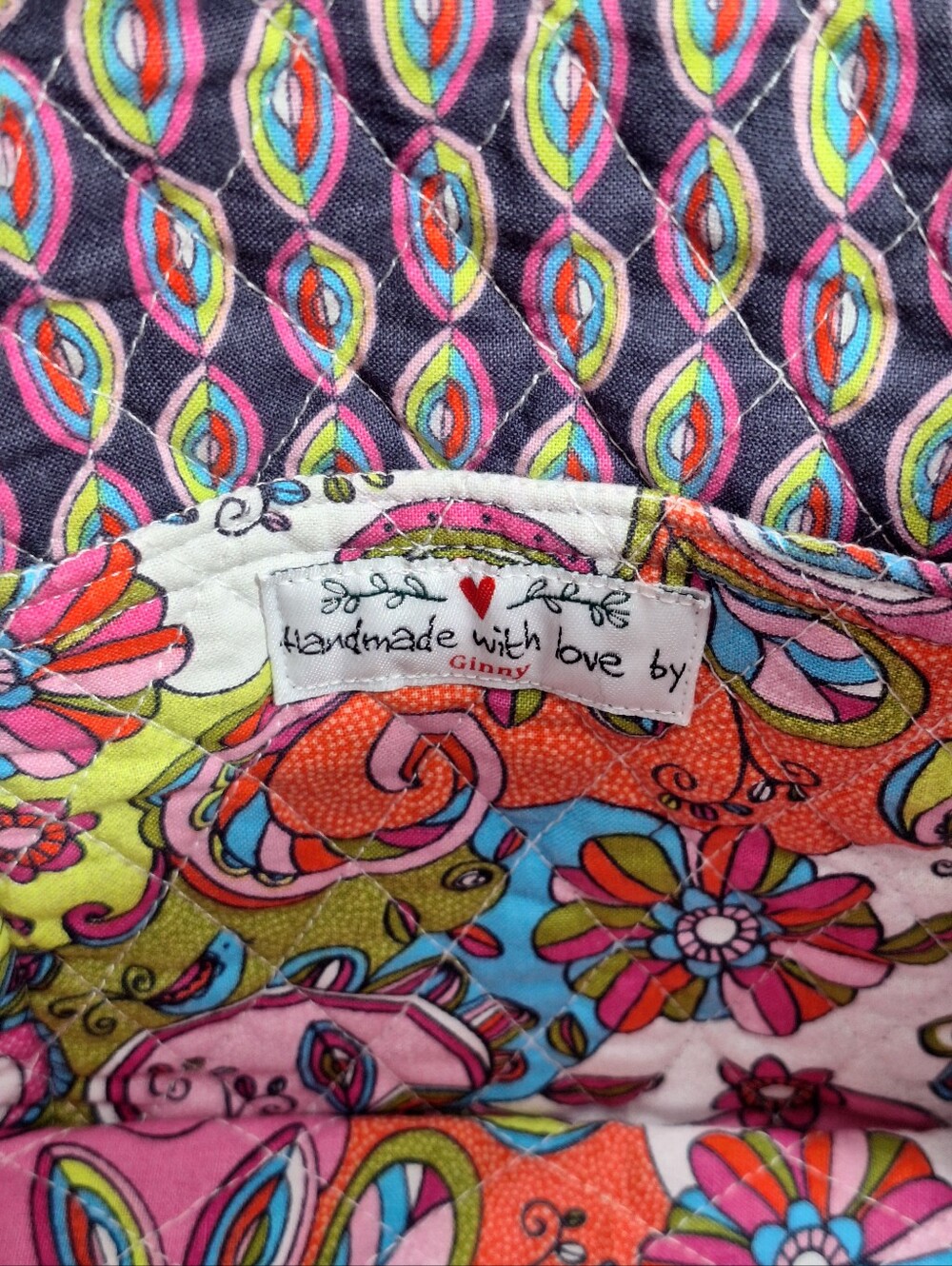 Handmade Quilted Cotton Tote Bag Purse 12X9 In Paisley Floral Pink Blue Pockets - Picture 12 of 16